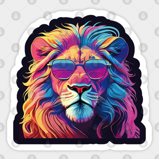 Vibrant Lion: A Psychedelic Pop Art Masterpiece Sticker by linann945